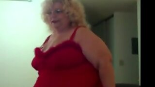 fat woman with a gun on red underwear