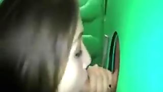 College girl gives gloryhole blowjob to strangers for money 